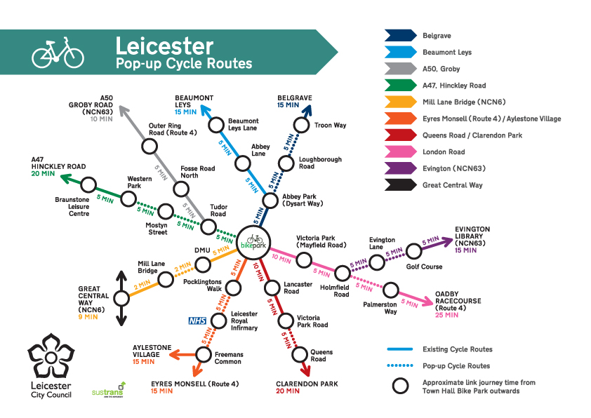 Leicester Pop-up lanes tube map