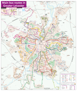 Map of bus routes in Greater Leicester