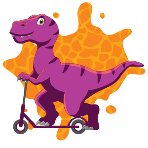 Purple cartoon T-Rex on a skateboard for Dino T-Reks branding