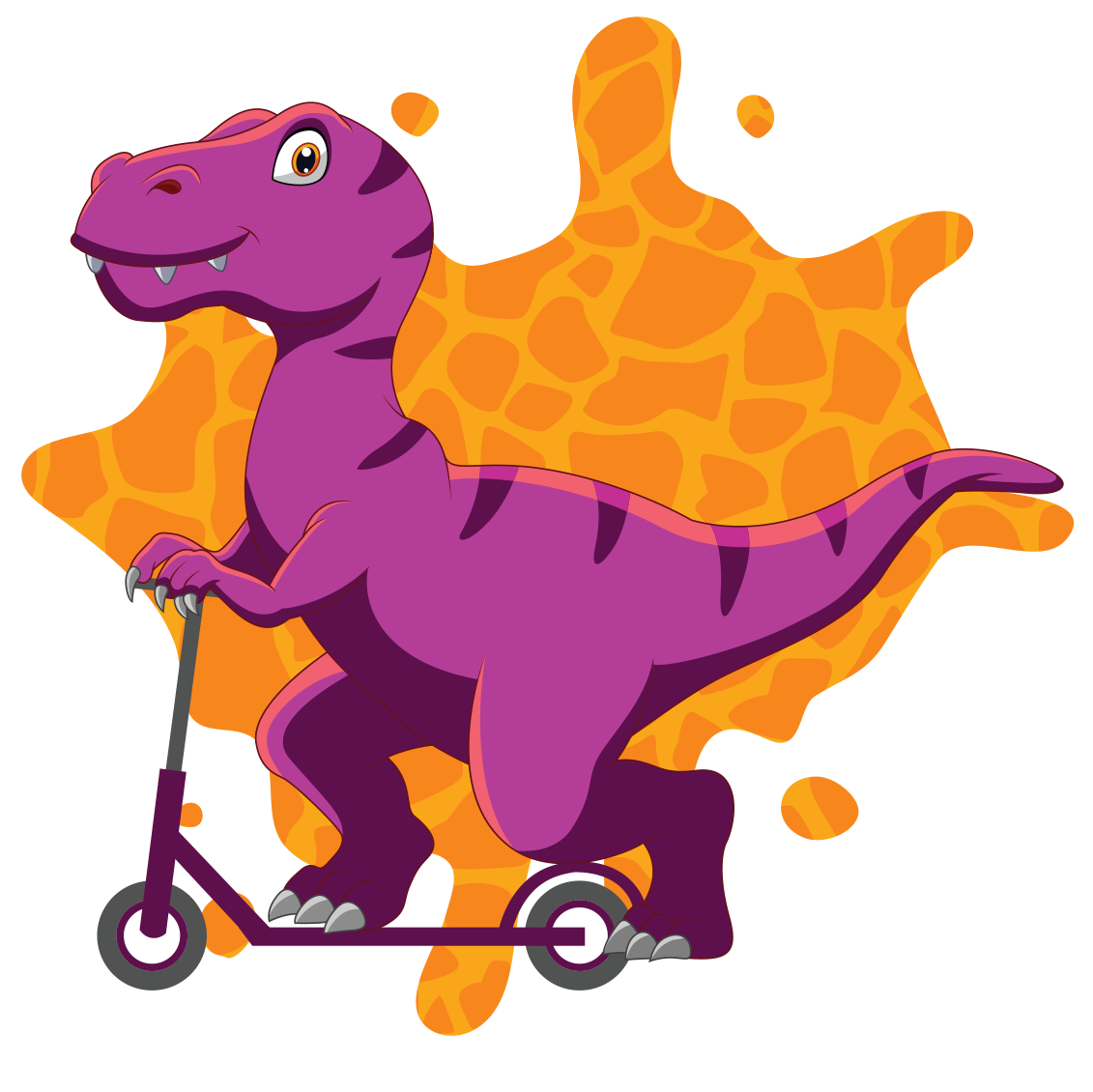 Purple cartoon T-Rex on a skateboard for Dino T-Reks branding