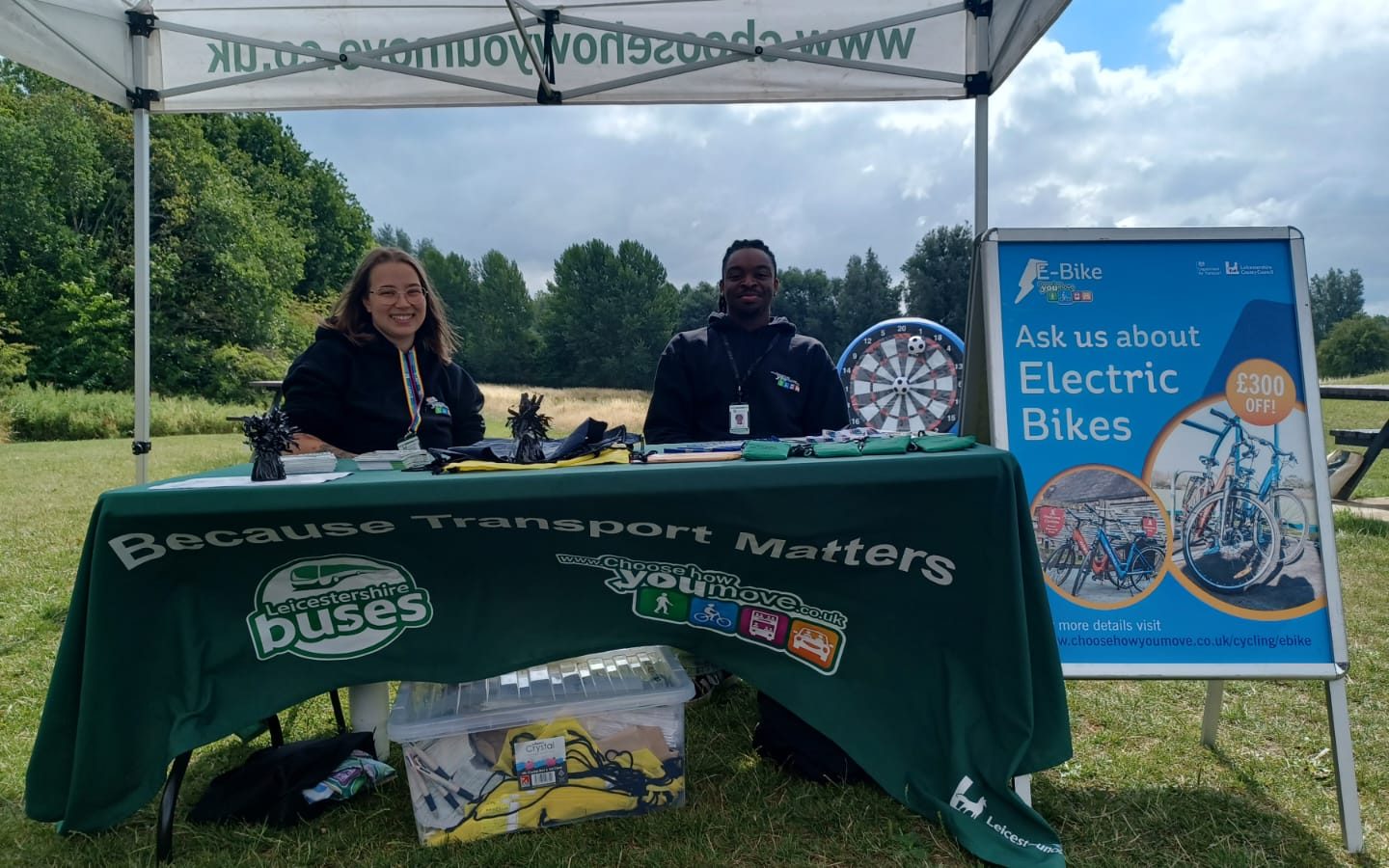 Two Choose How You move officers sit at a Choose How You Move stall at Melton Country Park