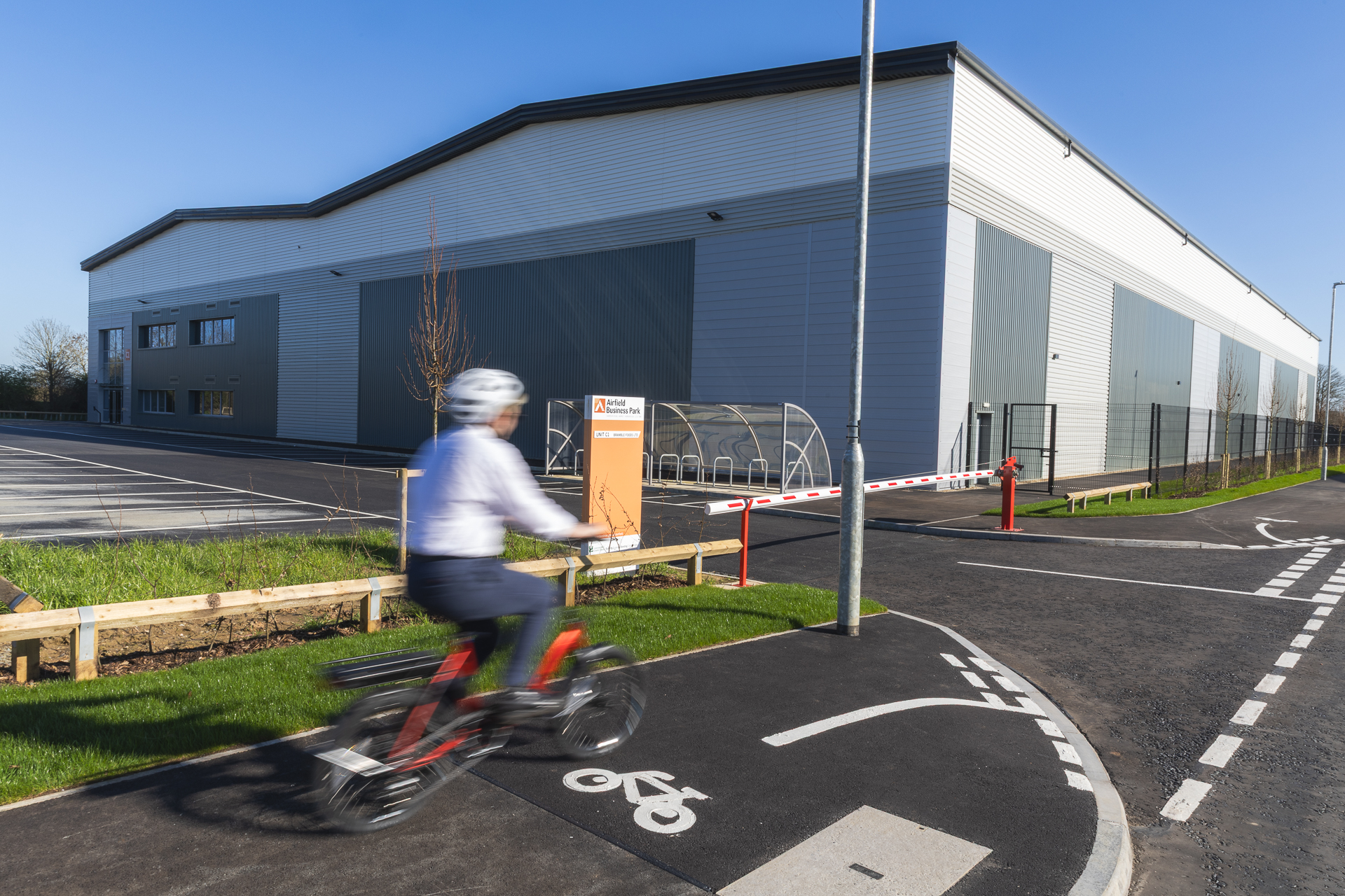 person cycling at airfield business park for choose how you move business programme