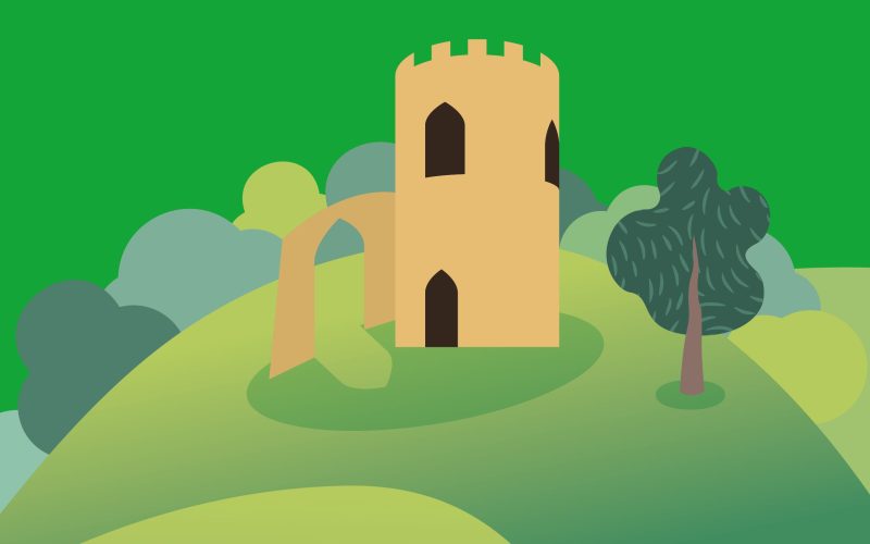 Brown castle on top of a hill as part of the Summer By Bus campaign