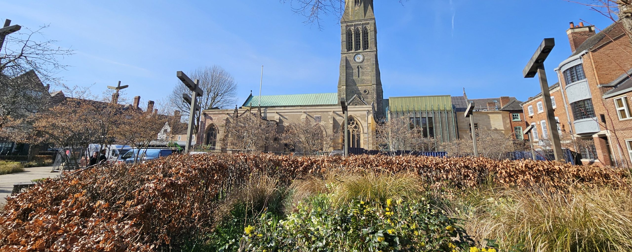 A public space near Leicester cathedral in the city centre.