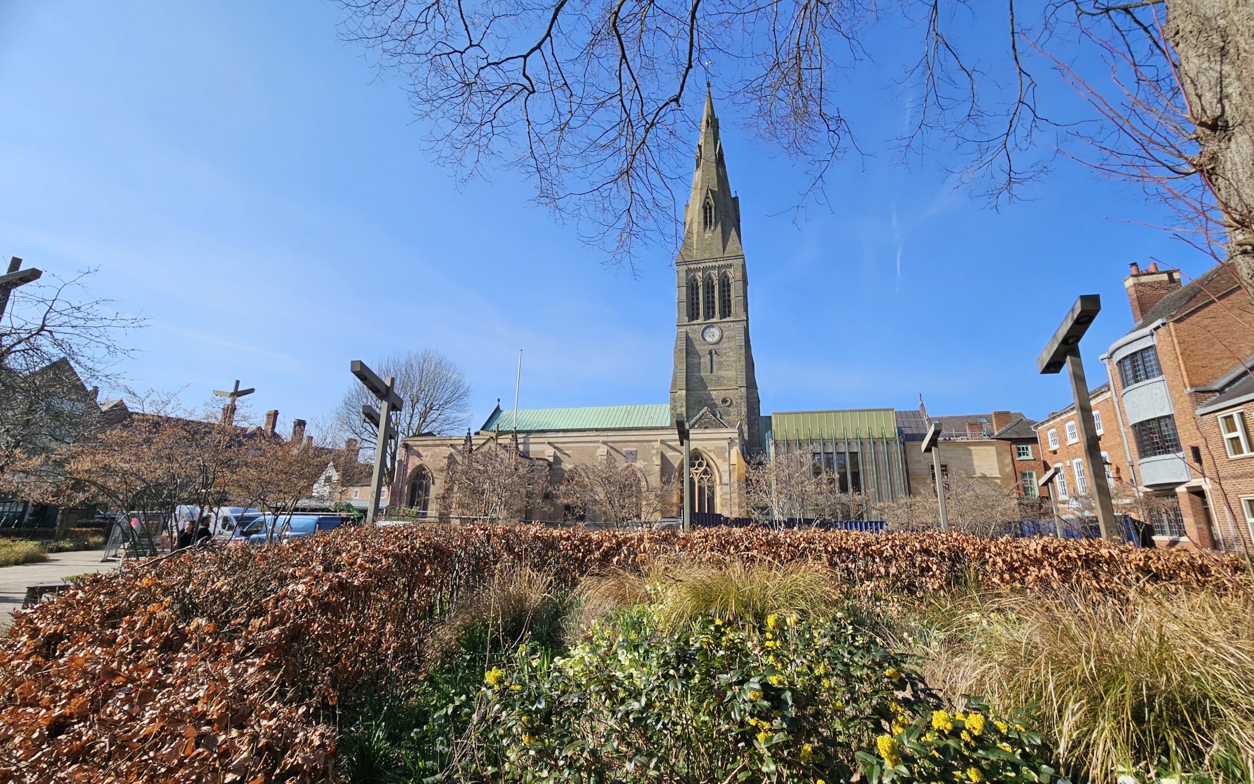 A public space near Leicester cathedral in the city centre.