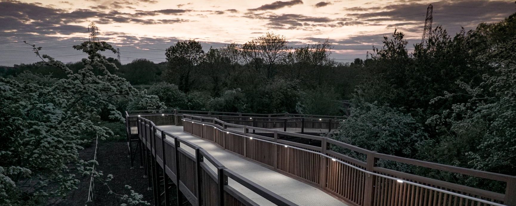 Walking and cycling route at Marden Lane, Leicester, at dusk.
