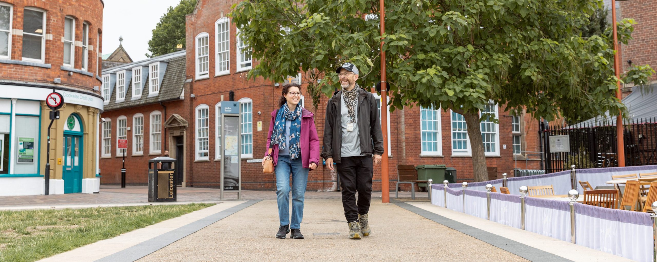People walking through Jubilee Square in Leicester city centre.