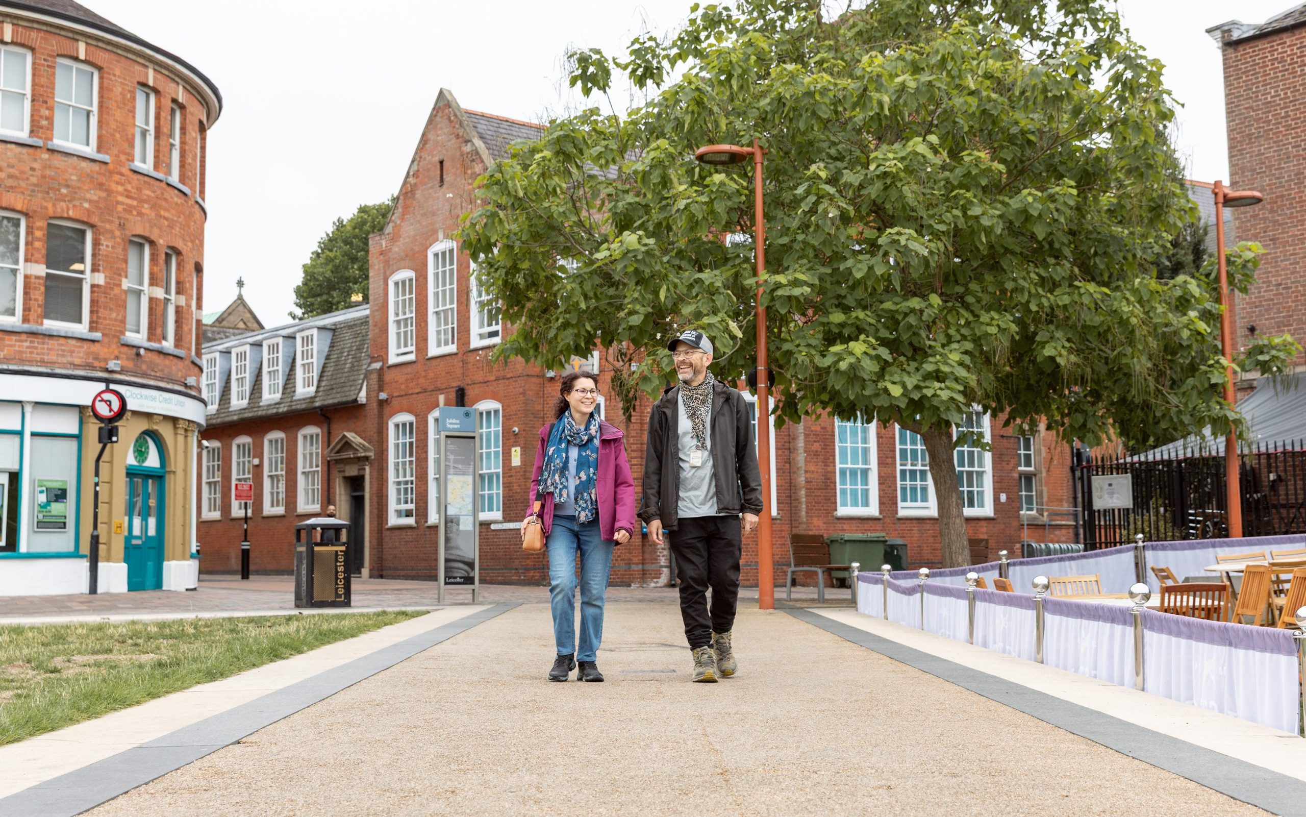 People walking through Jubilee Square in Leicester city centre.