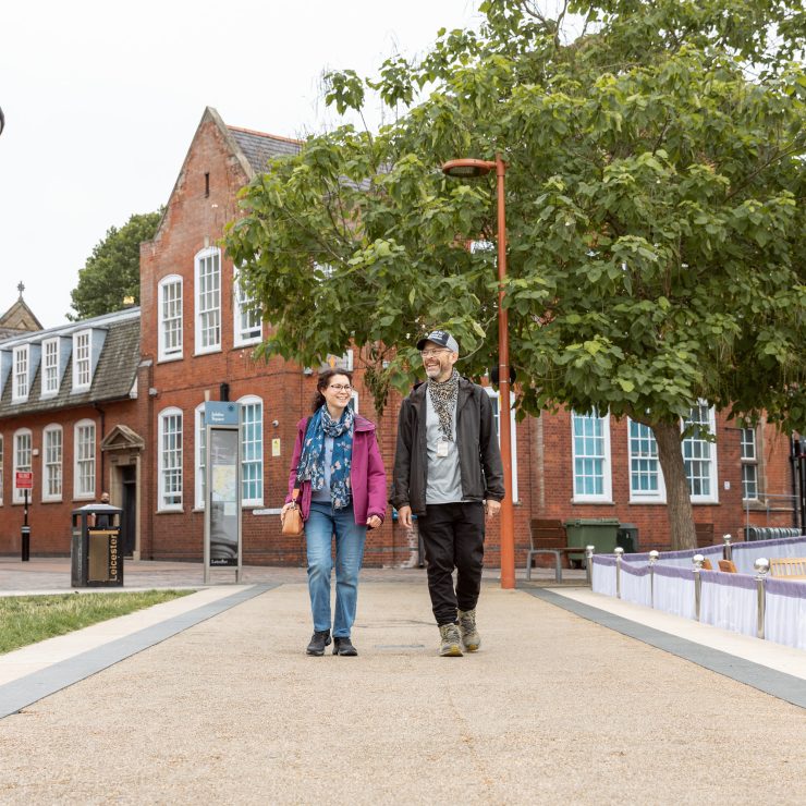 People walking through Jubilee Square in Leicester city centre.