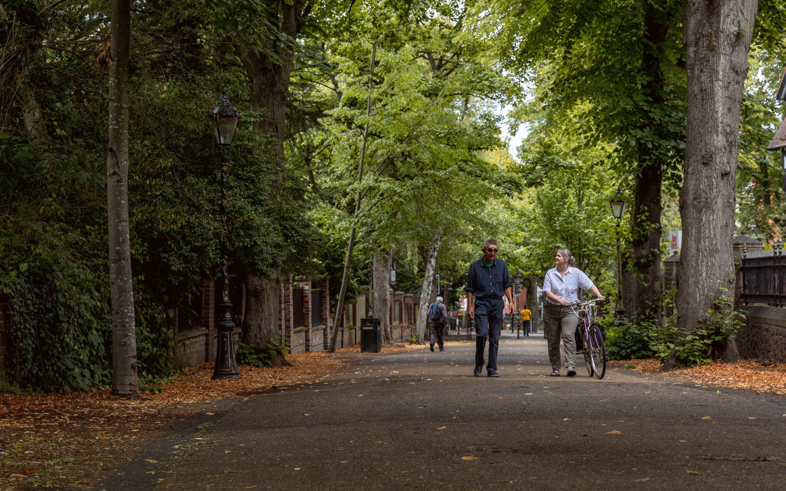 Local walking and cycling route at New Walk, Leicester city centre.