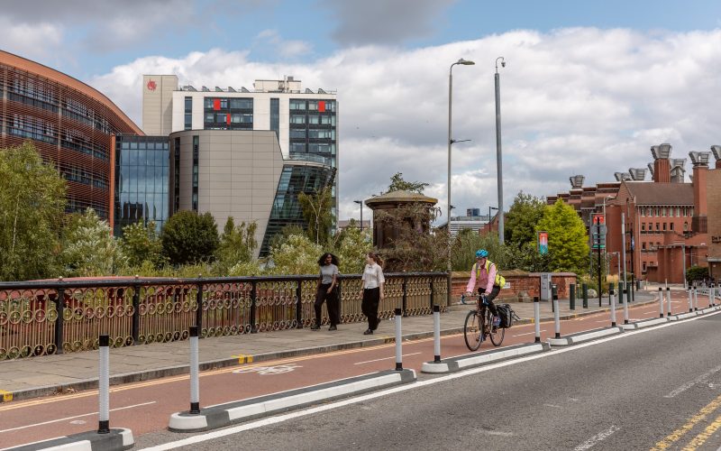People getting around Leicester by walking and cycling.